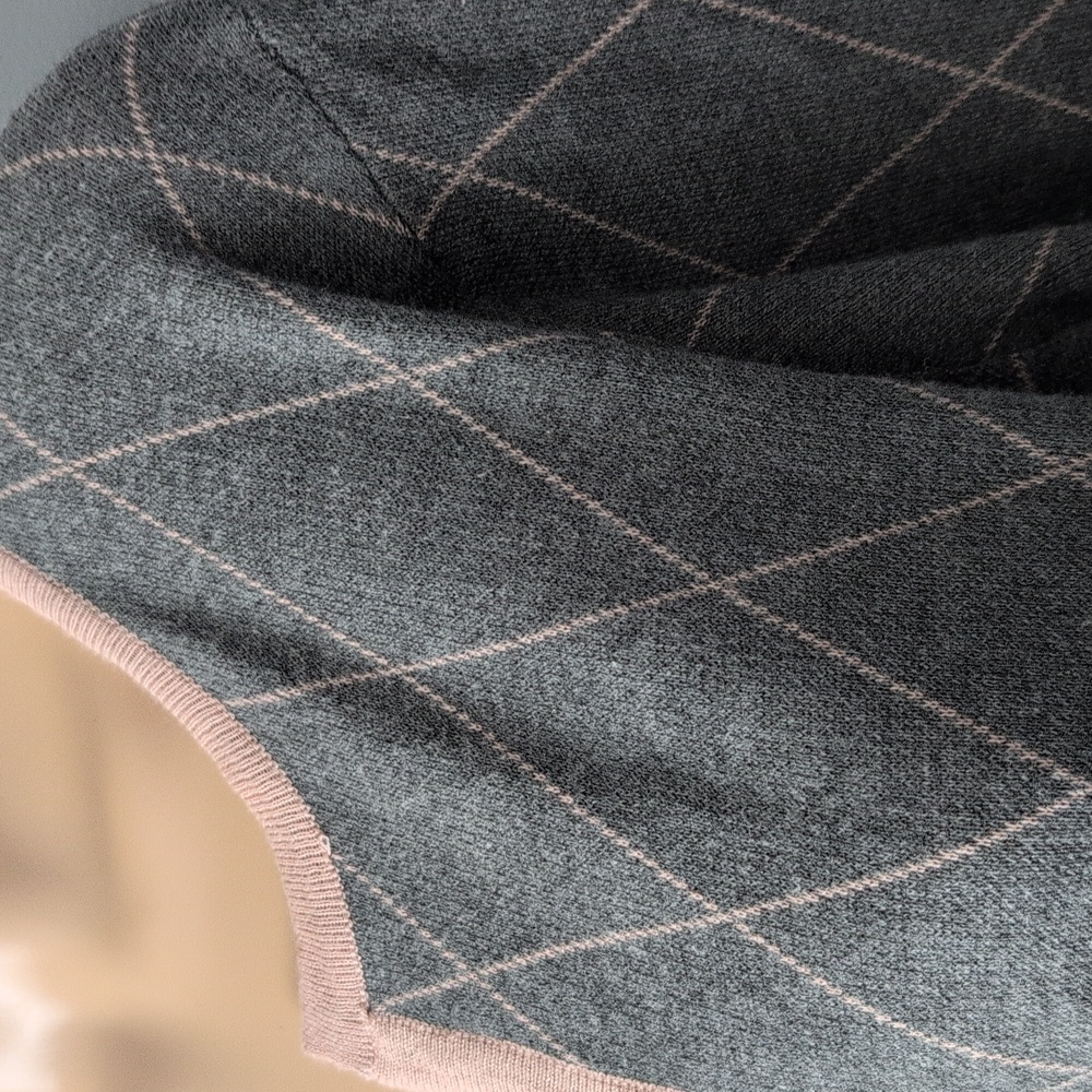 Women's Gray Argyle Open Cardigan with Pink Trim - Picture 7 of 12